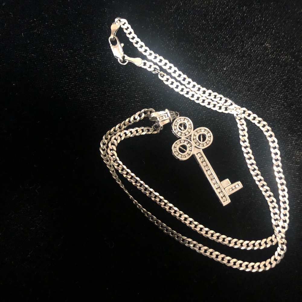 White Gold Diamond Key Pendant on White Gold Chain